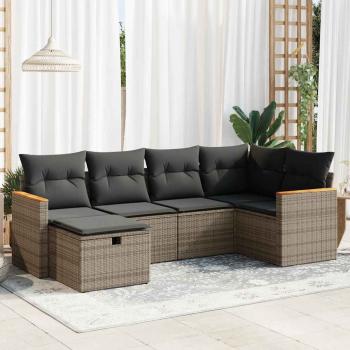 ARDEBO.de - 6-tlg. Garten-Sofagarnitur mit Kissen Grau Poly Rattan