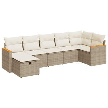 7-tlg. Garten-Sofagarnitur mit Kissen Beige Poly Rattan
