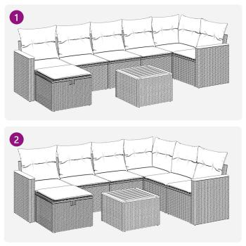 8-tlg. Garten-Sofagarnitur mit Kissen Schwarz Poly Rattan