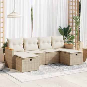 ARDEBO.de - 6-tlg. Garten-Sofagarnitur mit Kissen Beige Poly Rattan