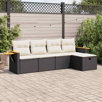 ARDEBO.de - 5-tlg. Garten-Sofagarnitur mit Kissen Schwarz Poly Rattan