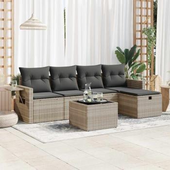 ARDEBO.de - 6-tlg. Garten-Sofagarnitur mit Kissen Hellgrau Poly Rattan