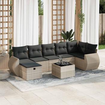 ARDEBO.de - 8-tlg. Garten-Sofagarnitur mit Kissen Hellgrau Poly Rattan