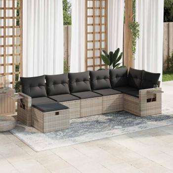 ARDEBO.de - 7-tlg. Garten-Sofagarnitur mit Kissen Hellgrau Poly Rattan