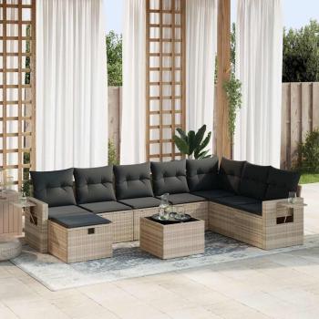 ARDEBO.de - 9-tlg. Garten-Sofagarnitur mit Kissen Hellgrau Poly Rattan