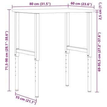 Werkbank Dunkelbraun 80x60x(71,5-98) cm Massivholz Eiche