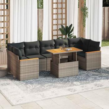 ARDEBO.de - 7-tlg. Garten-Sofagarnitur mit Kissen Grau Poly Rattan Akazie