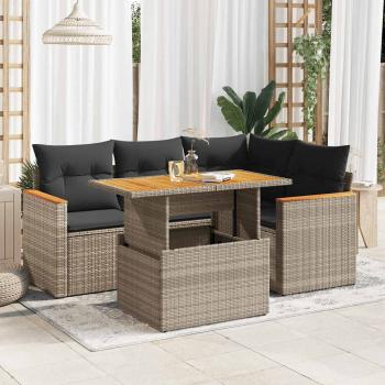 ARDEBO.de - 5-tlg. Garten-Sofagarnitur mit Kissen Grau Poly Rattan Akazie