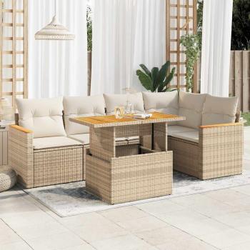 ARDEBO.de - 5-tlg. Garten-Sofagarnitur mit Kissen Beige Poly Rattan Akazie