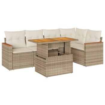 5-tlg. Garten-Sofagarnitur mit Kissen Beige Poly Rattan Akazie