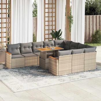 ARDEBO.de - 11-tlg. Garten-Sofagarnitur mit Kissen Beige Poly Rattan Akazie