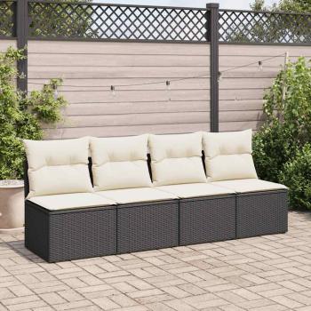 4-tlg. Garten-Sofagarnitur mit Kissen Schwarz Poly Rattan