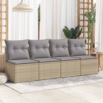 4-tlg. Garten-Sofagarnitur mit Kissen Beige Poly Rattan Akazie