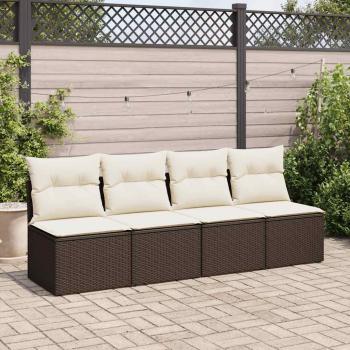 4-tlg. Garten-Sofagarnitur mit Kissen Braun Poly Rattan Akazie