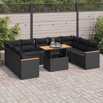 ARDEBO.de - 10-tlg. Garten-Sofagarnitur mit Kissen Schwarz Poly Rattan