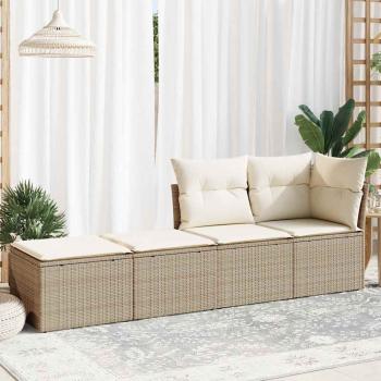 2-tlg. Garten-Sofagarnitur mit Kissen Beige Poly Rattan Akazie