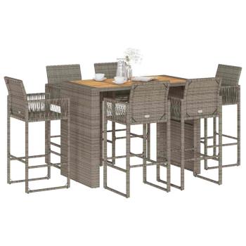 ARDEBO.de - 7-tlg. Gartenbar-Set ohne Kissen Grau Poly Rattan Akazie