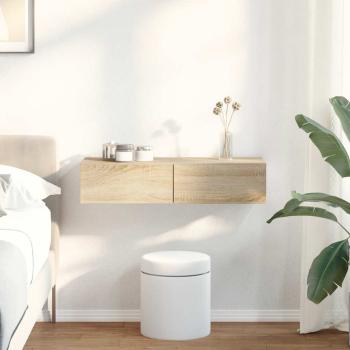 ARDEBO.de - Wandregal mit Schubladen Sonoma-Eiche 80x33x17 cm Holzwerkstoff