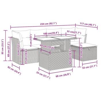 6-tlg. Garten-Sofagarnitur mit Kissen Schwarz Poly Rattan