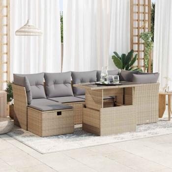 ARDEBO.de - 7-tlg. Garten-Sofagarnitur mit Kissen Beige Poly Rattan