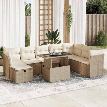 ARDEBO.de - 9-tlg. Garten-Sofagarnitur mit Kissen Beige Poly Rattan