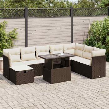 ARDEBO.de - 9-tlg. Garten-Sofagarnitur mit Kissen Braun Poly Rattan