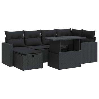 ARDEBO.de - 7-tlg. Garten-Sofagarnitur mit Kissen Schwarz Poly Rattan