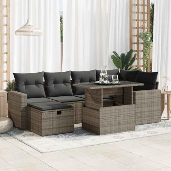 ARDEBO.de - 7-tlg. Garten-Sofagarnitur mit Kissen Grau Poly Rattan
