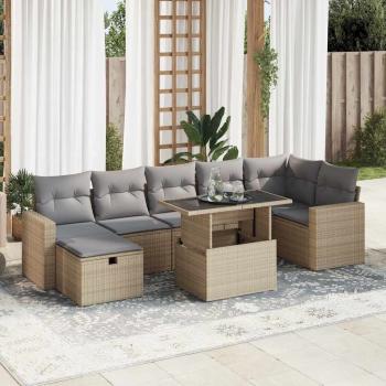 ARDEBO.de - 8-tlg. Garten-Sofagarnitur mit Kissen Beige Poly Rattan