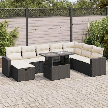 ARDEBO.de - 9-tlg. Garten-Sofagarnitur mit Kissen Schwarz Poly Rattan