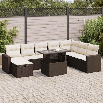 ARDEBO.de - 9-tlg. Garten-Sofagarnitur mit Kissen Braun Poly Rattan
