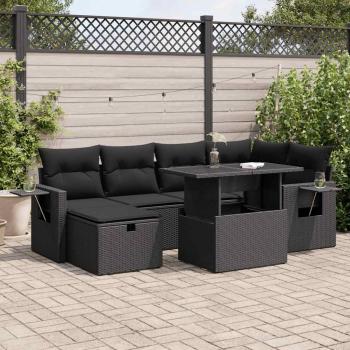 ARDEBO.de - 7-tlg. Garten-Sofagarnitur mit Kissen Schwarz Poly Rattan