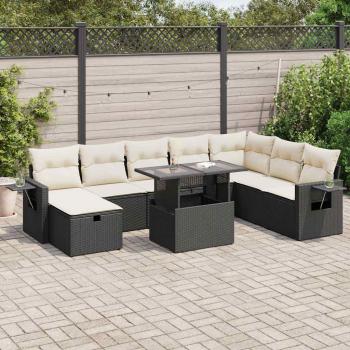 ARDEBO.de - 9-tlg. Garten-Sofagarnitur mit Kissen Schwarz Poly Rattan