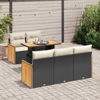 ARDEBO.de - 6-tlg. Garten-Sofagarnitur mit Kissen Schwarz Poly Rattan