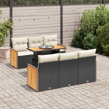 ARDEBO.de - 7-tlg. Garten-Sofagarnitur mit Kissen Schwarz Poly Rattan