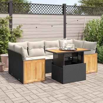 ARDEBO.de - 7-tlg. Garten-Sofagarnitur mit Kissen Schwarz Poly Rattan