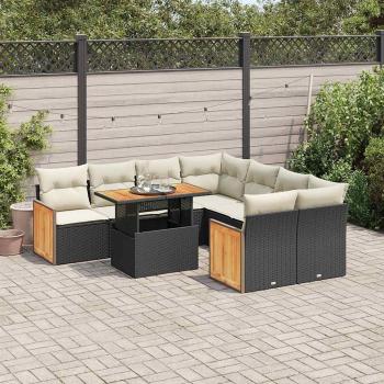 ARDEBO.de - 9-tlg. Garten-Sofagarnitur mit Kissen Schwarz Poly Rattan
