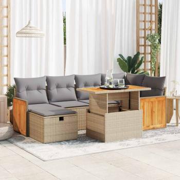 ARDEBO.de - 8-tlg. Garten-Sofagarnitur mit Kissen Beige Poly Rattan