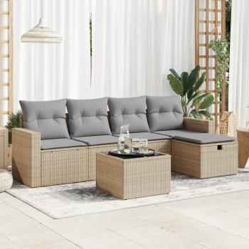 ARDEBO.de - 6-tlg. Garten-Sofagarnitur mit Kissen Beige Poly Rattan