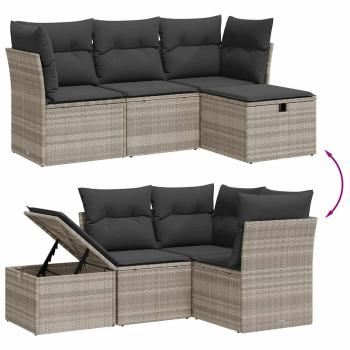 ARDEBO.de - 4-tlg. Garten-Sofagarnitur mit Kissen Hellgrau Poly Rattan