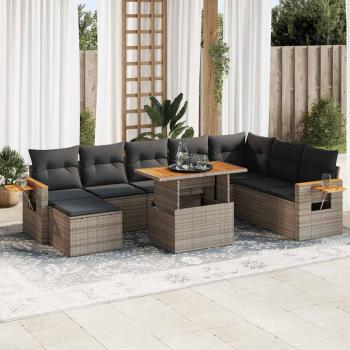 ARDEBO.de - 7-tlg. Garten-Sofagarnitur mit Kissen Grau Poly Rattan Akazie