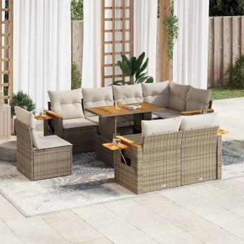 ARDEBO.de - 9-tlg. Garten-Sofagarnitur mit Kissen Beige Poly Rattan Akazie