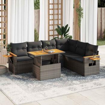 ARDEBO.de - 6-tlg. Garten-Sofagarnitur mit Kissen Grau Poly Rattan Akazie