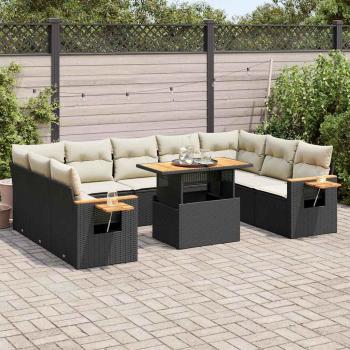 ARDEBO.de - 10-tlg. Garten-Sofagarnitur mit Kissen Schwarz Poly Rattan