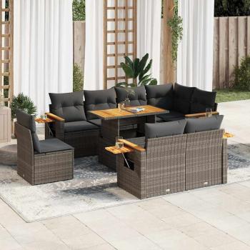 ARDEBO.de - 9-tlg. Garten-Sofagarnitur mit Kissen Grau Poly Rattan Akazie