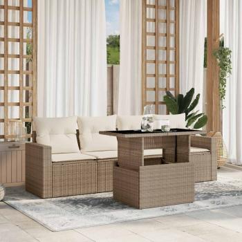ARDEBO.de - 5-tlg. Garten-Sofagarnitur mit Kissen Beige Poly Rattan