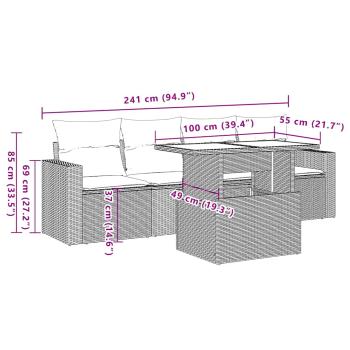 5-tlg. Garten-Sofagarnitur mit Kissen Beige Poly Rattan