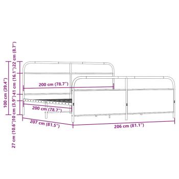Metallbett ohne Matratze Sonoma-Eiche 200x200 cm
