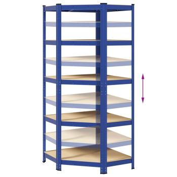 Eckregal mit 5 Böden Blau Stahl & Holzwerkstoff