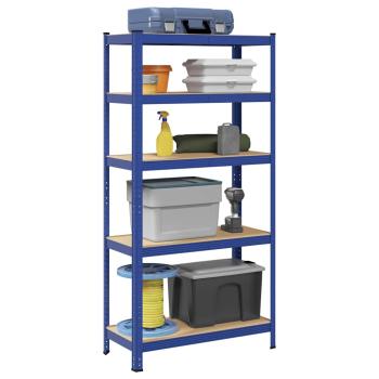 ARDEBO.de - Lagerregal mit 5 Böden Blau Stahl & Holzwerkstoff